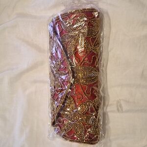 Gold and red clutch beaded purse